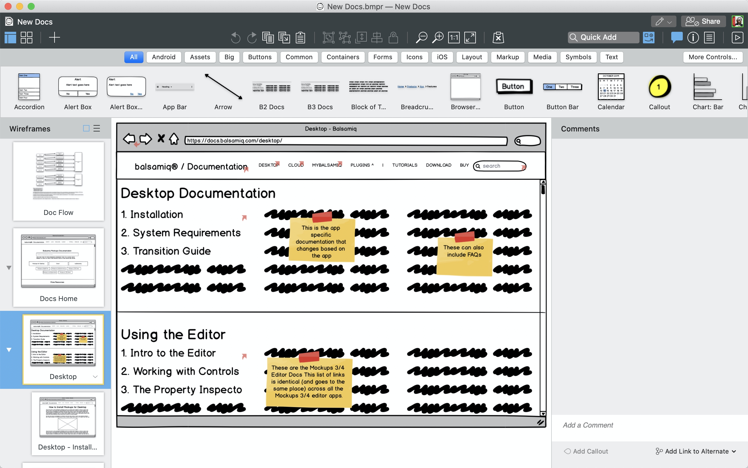 Imagem de um wireframe no Balsamiq